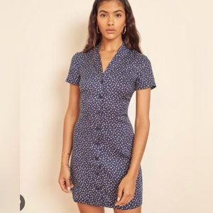 Reformation Hilde Dress, Navy Floral Print- Size Medium